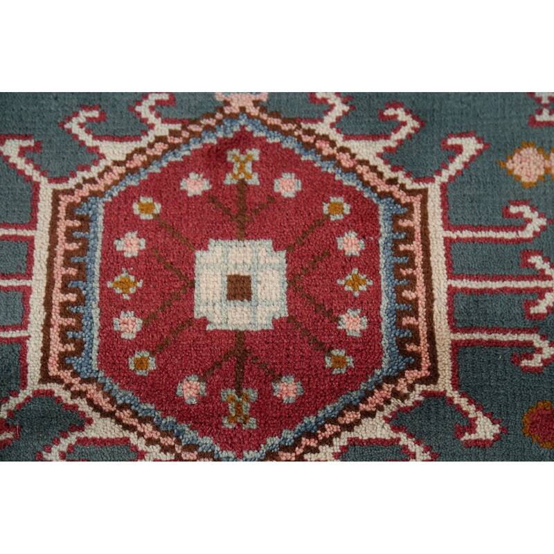Teal Green Khotan Oriental Runner Rug Hand-Knotted Wool Carpet - 2'6"x 9'9"