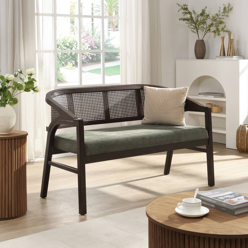 Christopher Knight Home - Curved Rubberwood Cane 46.25" Upholstered Loveseat - Espresso,Green