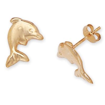 Curata 14k Yellow Gold 11x8mm Children's Dolphin Stamping Stud Earrings