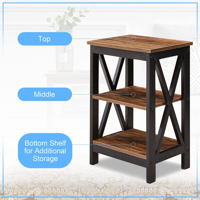 VECELO Modern Nightstand with 3-tier Storage Shelves
