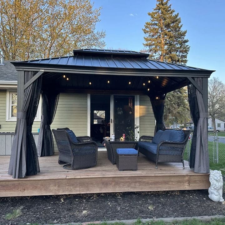 PURPLE LEAF Outdoor Galvanized Steel Hardtop Gazebo, Aluminum Frame Gazebo With Curtains