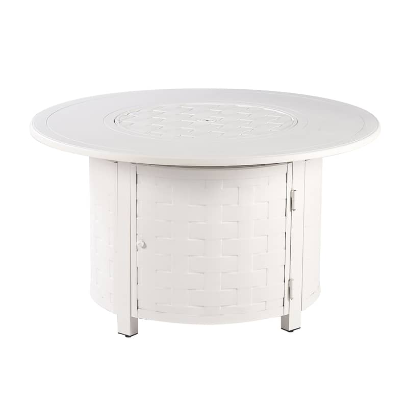 Round 44 in. x 44 in. Aluminum Propane Fire Pit Table with Glass Beads, Two Covers, Lid, 57,000 BTUs
