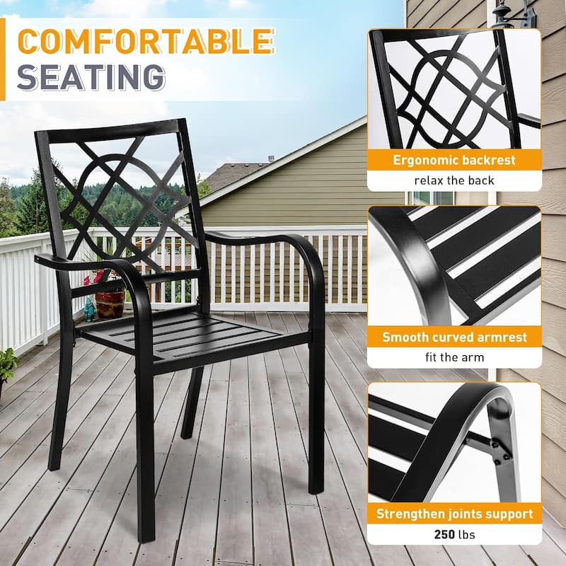 SUNCROWN Outdoor Patio 5/7 Piece Steel Dining Sets Metal Slatted Table and Stackable Chairs Powder Coated Frame