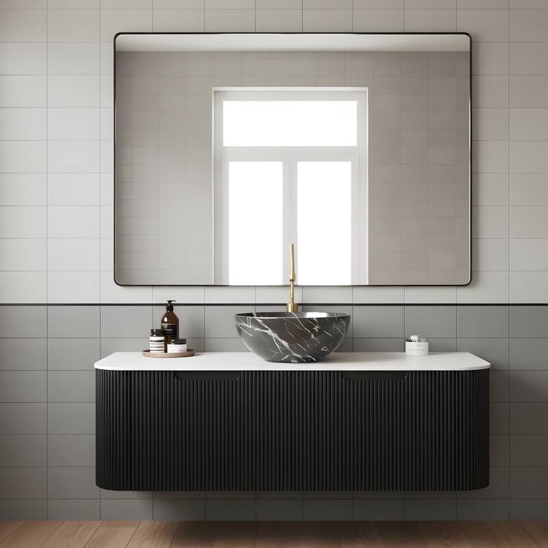 Wall Mounted Bathroom Vanity with Black Bowl Ceramic Basin