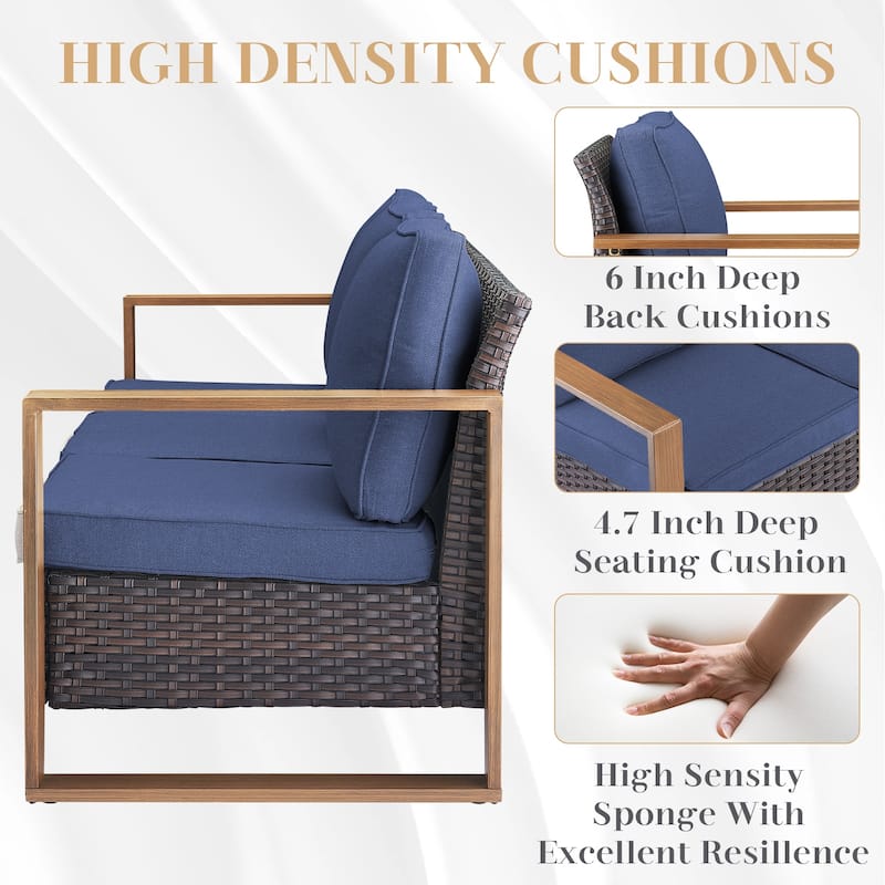 Gymojoy PE Wicker Patio Sofa Sectional Sofa with Ottoman - Brown