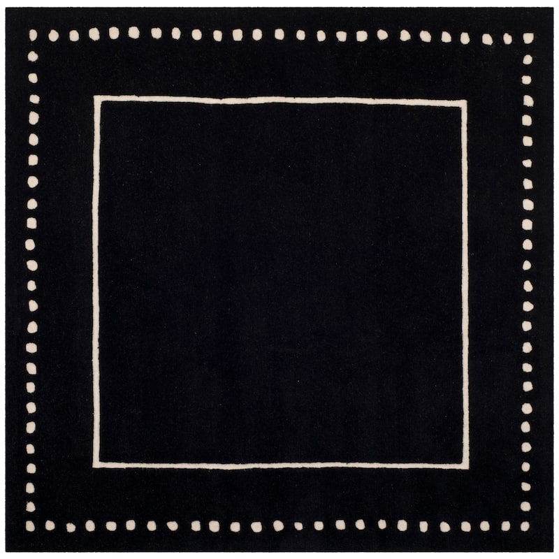 SAFAVIEH Handmade Bella Alverta Dotted Border Wool Rug - 3' x 3' Square - Black/Ivory