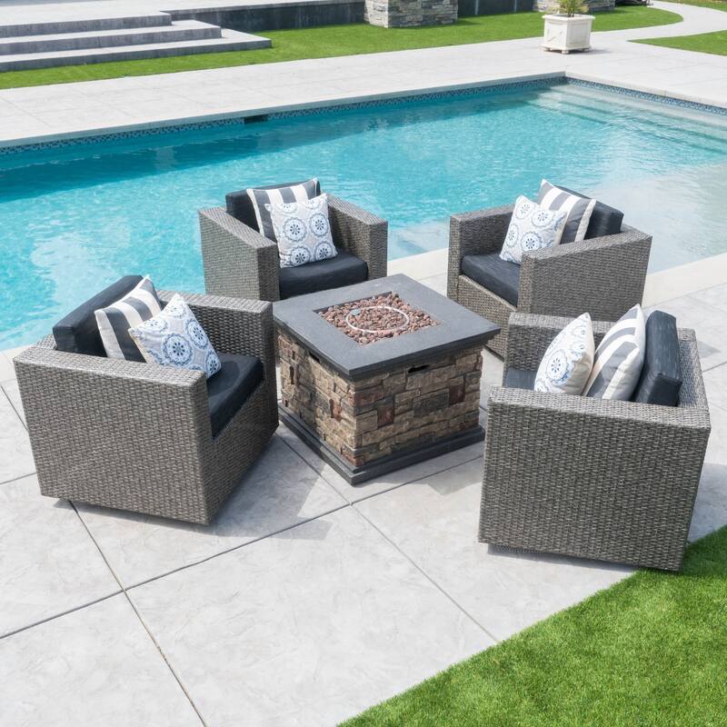 Puerta Outdoor 5-piece Club Chair and Fire Pit Set by Christopher Knight Home