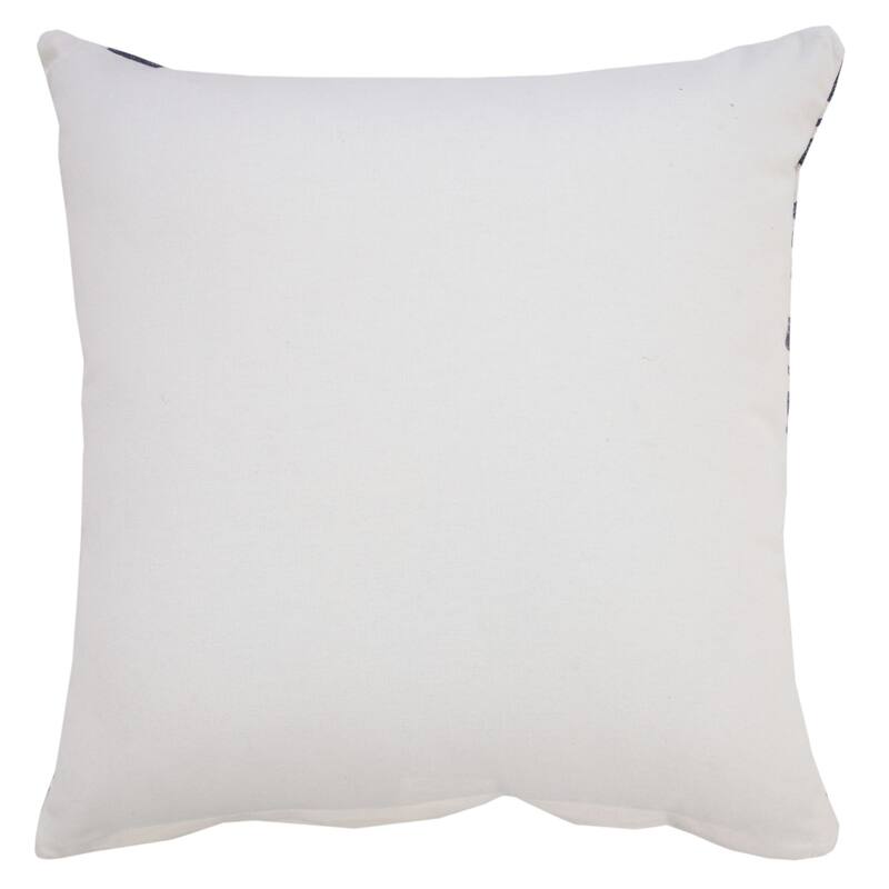 20" White and Blue Hand Woven Geometric Square Throw Pillow
