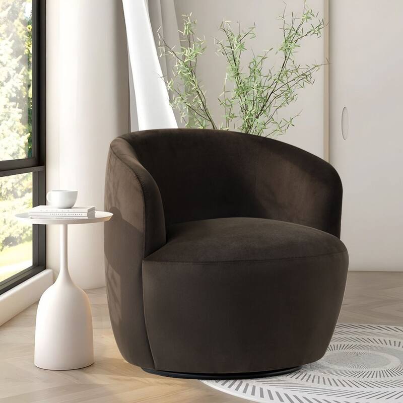 26.5" Wide Velvet Small Swivel Barrel Accent Chair