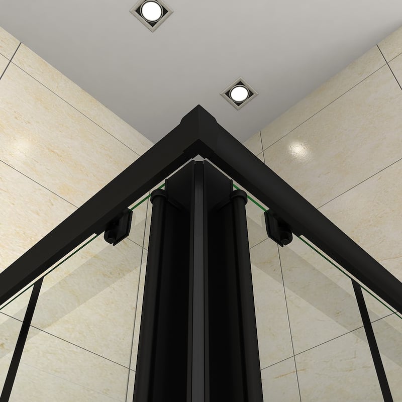 Elegant Black Check Corner Entry Enclosure in Sliding Shower Doors 36 in. W x 36 in. D x 72 in. H
