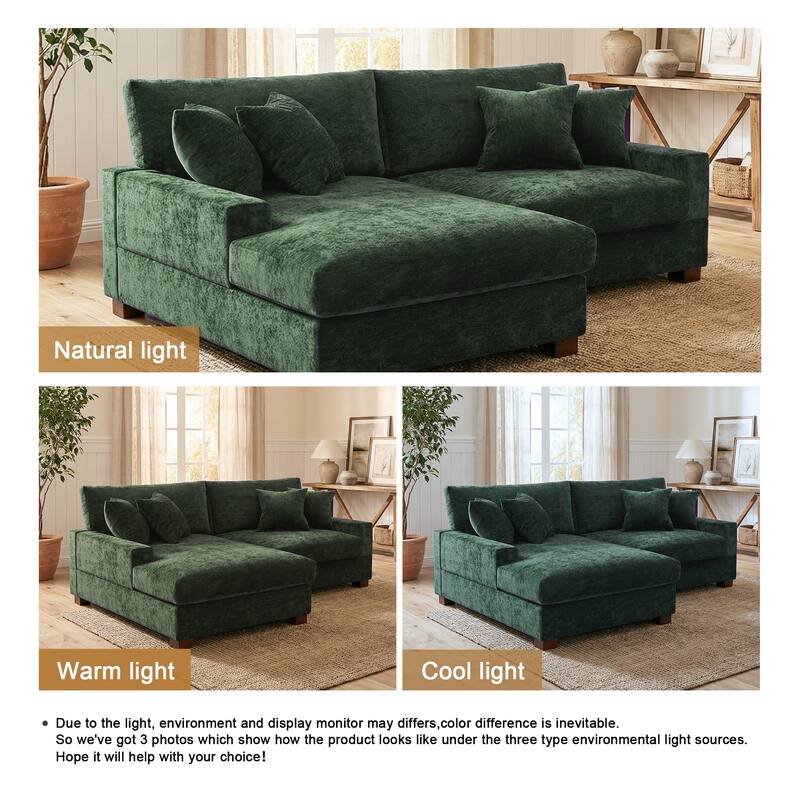 2 Set Chenille Upholstered Modular Sectional Sofa Chaise with Pillows