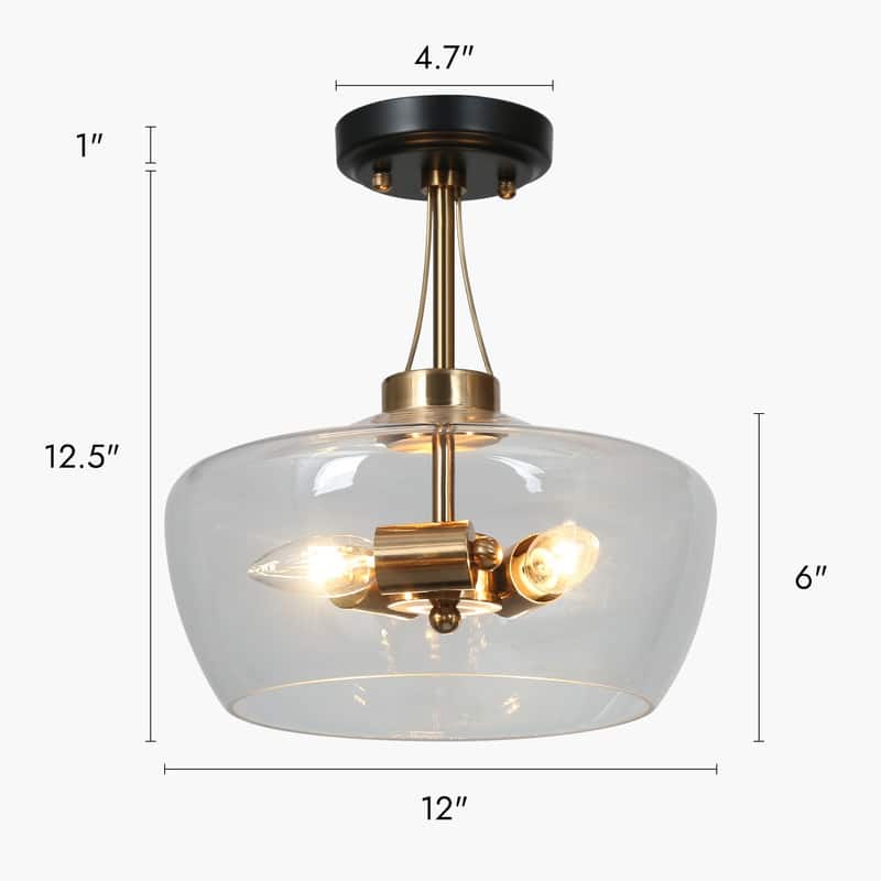 Modern Black Gold Chandelier 3-light - D12" x H12.5"