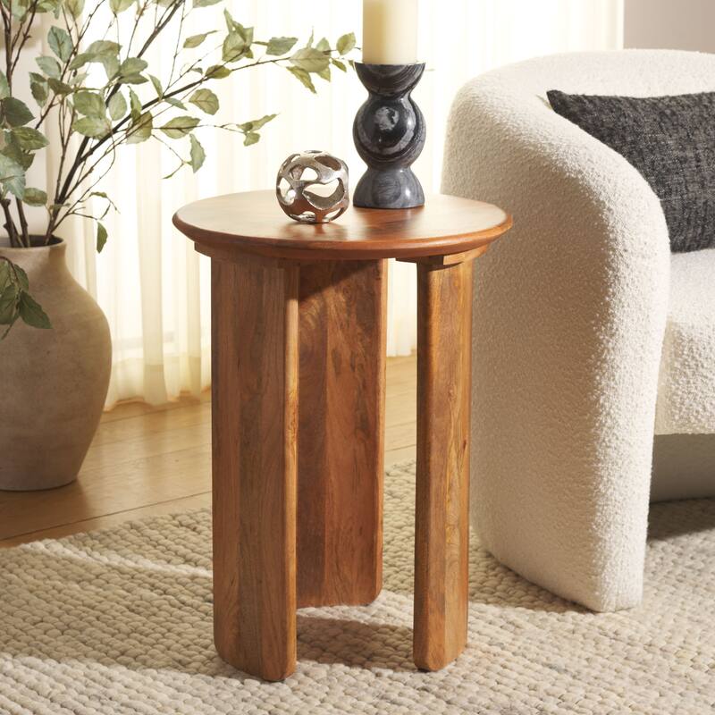 SAFAVIEH Home Karin Wood Side Table - 18"W x 18"D x 24"H - Dark Brown