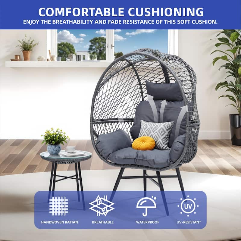 Wicker Egg Chair Set with Stand Comfortable Cushions and a Coffee Table