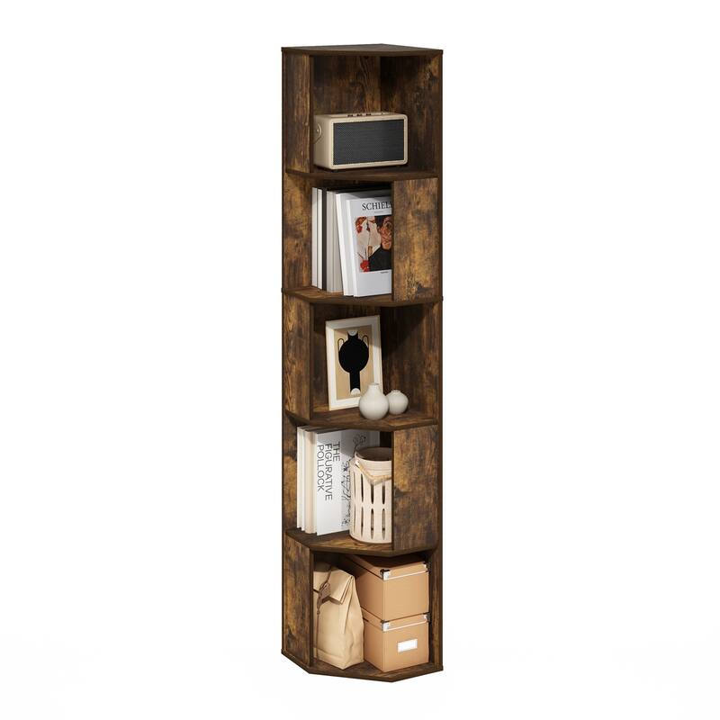 60.71 in. Tall Pine Wood 5-Shelf Bookcase