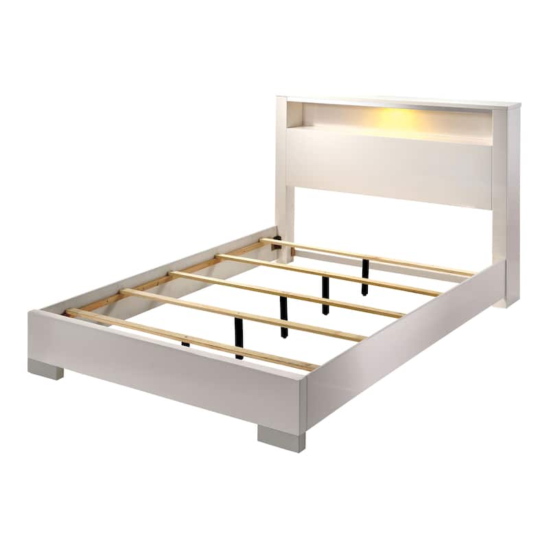 Carbon Loft Champs Wood Panel Bed with LED Storage Headboard