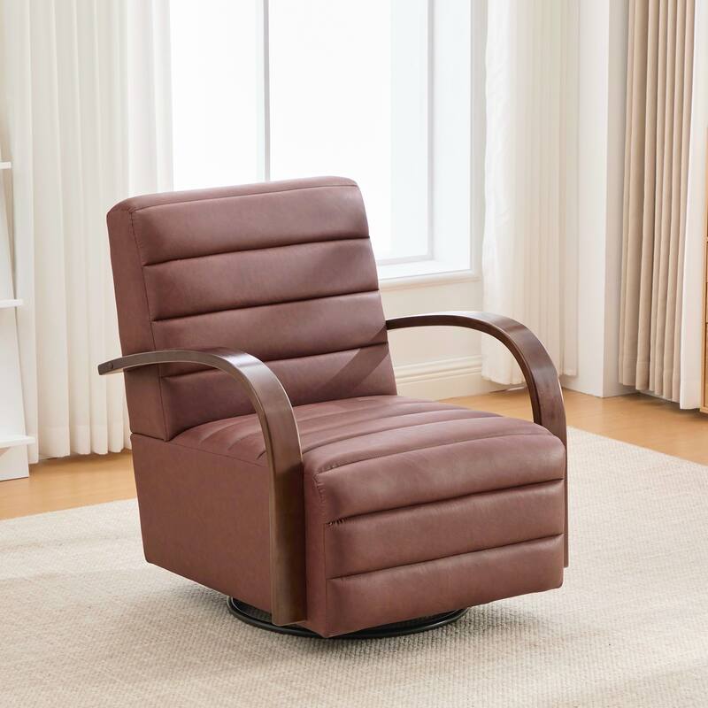 Modern Upholstered 360° Swivel Accent Chair with Solid Wood Armrests and Comfy Lounge Reading Chair, Single Sofa Armchair