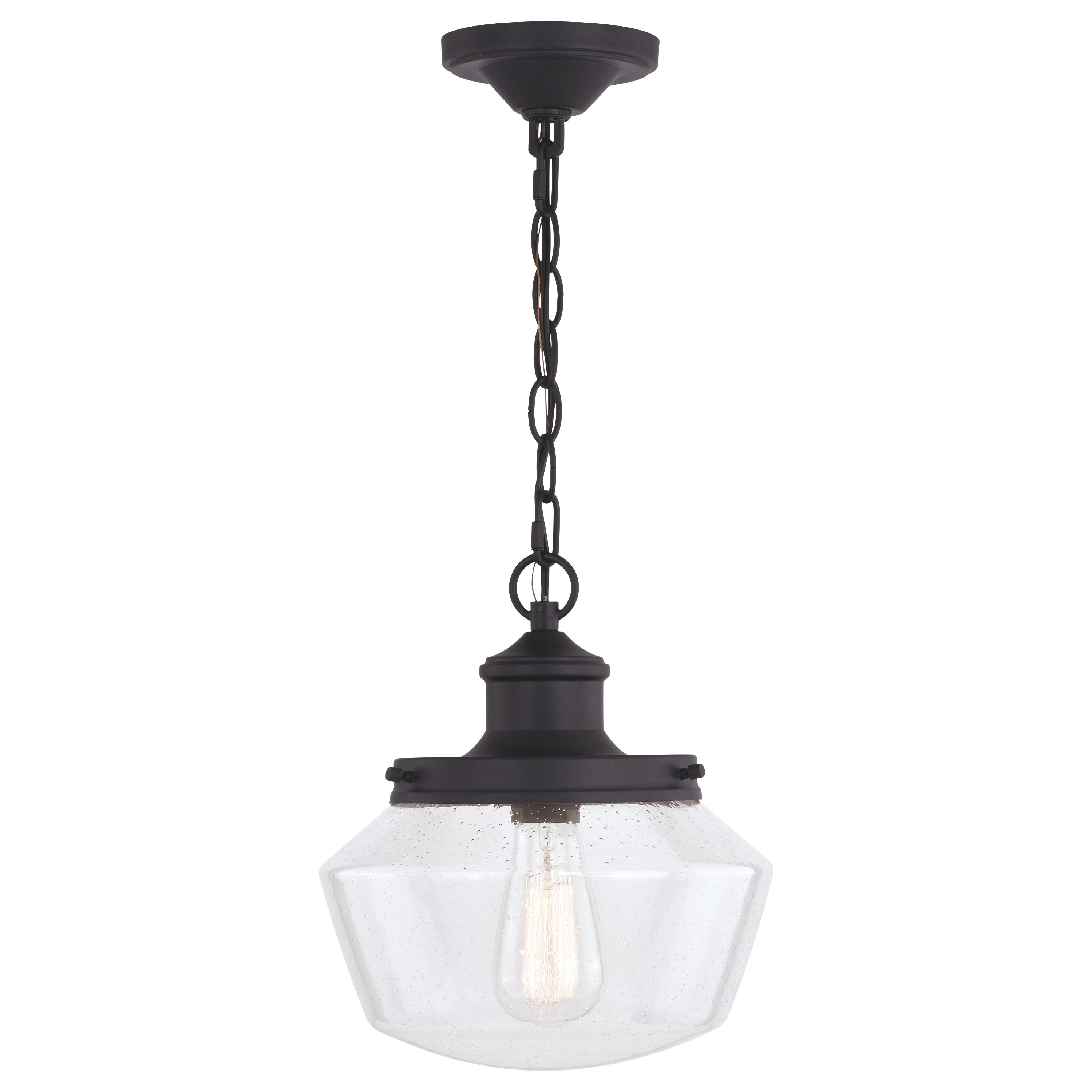 VAXCEL Collins 1 Light Black Farmhouse Outdoor Pendant Clear Schoolhouse Glass - 10-in. W x 11.5-in. H x 10-in. D