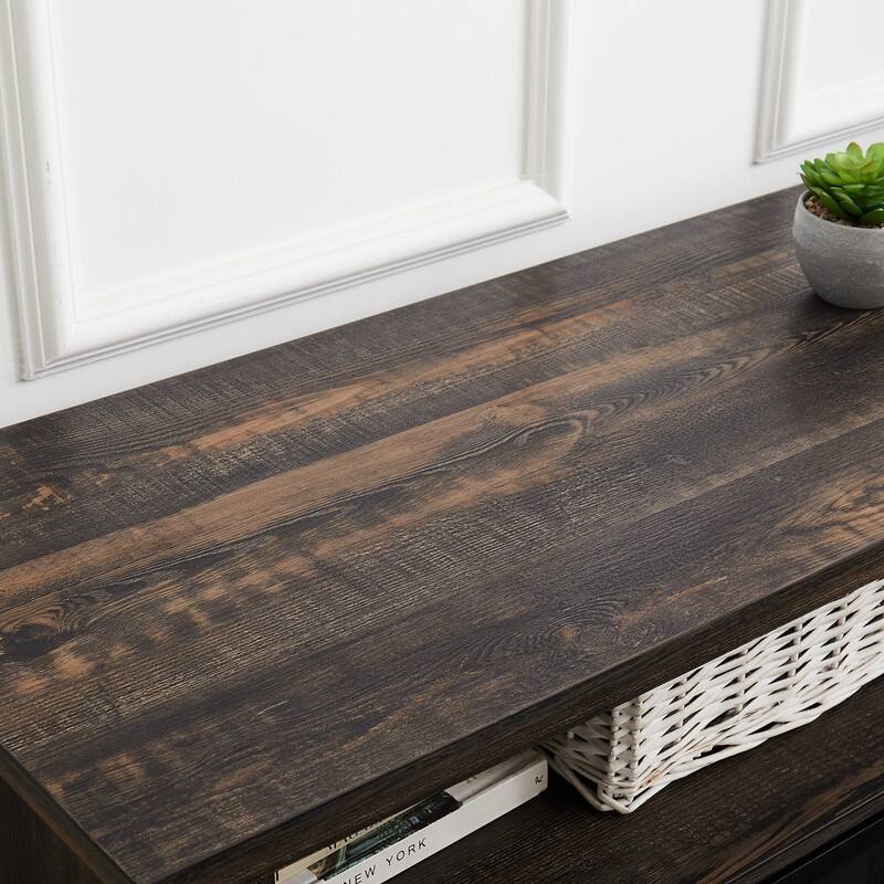 Antique Brown Modern TV Stand with Built-In Fireplace & Sliding Door Storage, 58" Wide Entertainment Console