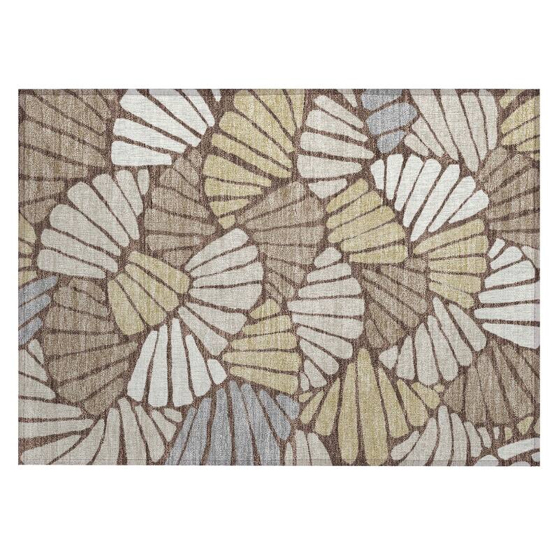 Machine Washable Indoor/ Outdoor Floral Modern Chantille Rug