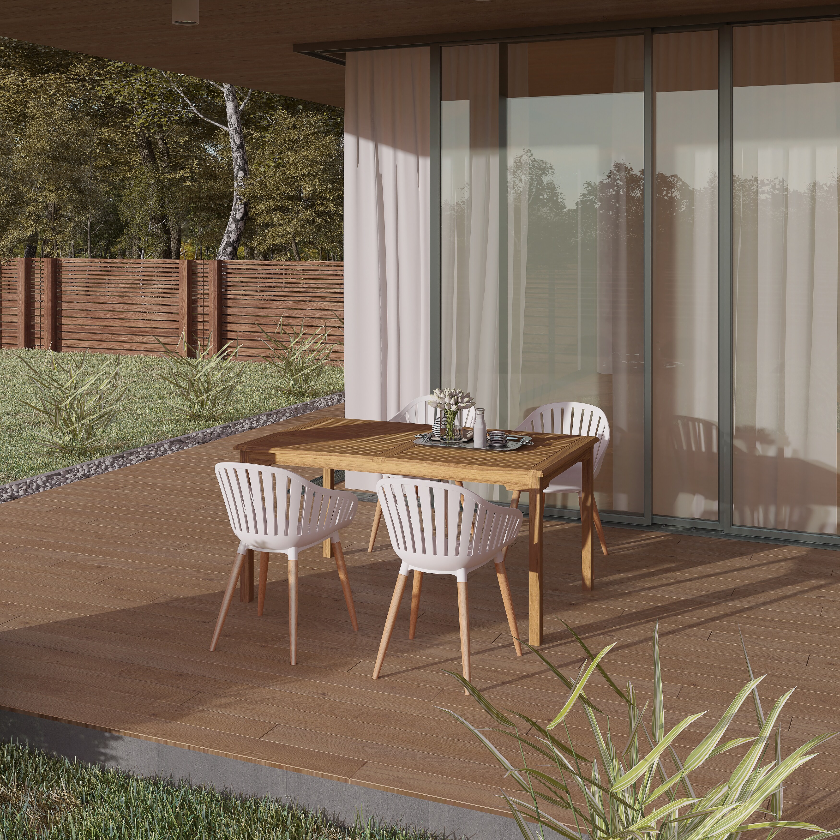 Shop Amazonia Collins Teak Finish 5 Piece 7 Piece Outdoor Rectangular Dining Table Set On Sale Overstock 31607976