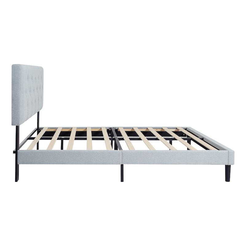 Upholstered Bed Frame with Button Tufted Linen Headboard