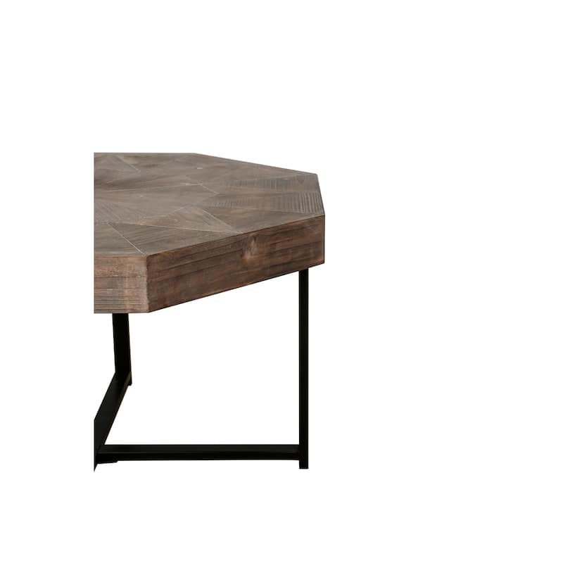 Octagonal Retro Patchwork Farmhouse Coffee Table with Wooden Tabletop Cross Metal Legs, for Living Room Antique Brown