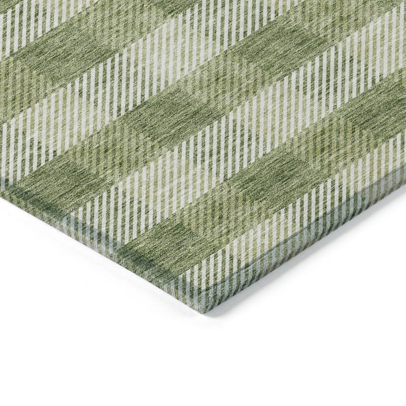 Machine Washable Indoor/ Outdoor Chantille Plaid Stripe Rug