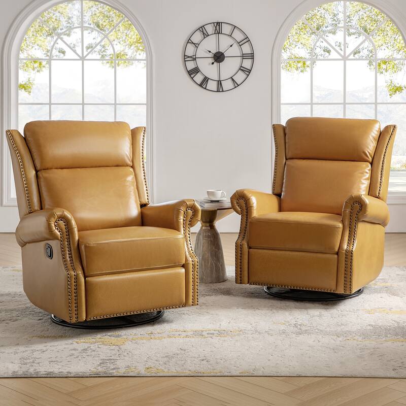 Viviana Traditional Genuine Leather Manual Swivel Glider Recliner Set of 2 by HULALA HOME - Camel