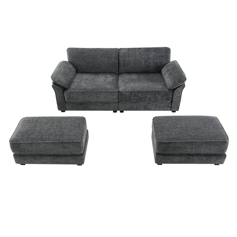 4 Seat Gray Chenille Modular Convertible Sectional Sofa Bed Set, 81x55x32 inches, 143 lbs