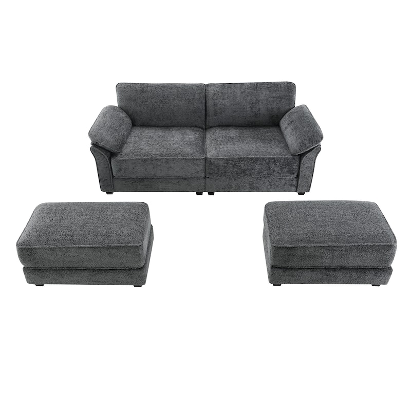 81" Chenille Modular Sectional Sofa 4-Seat Convertible Sleeper with Ottoman and Deep Seating