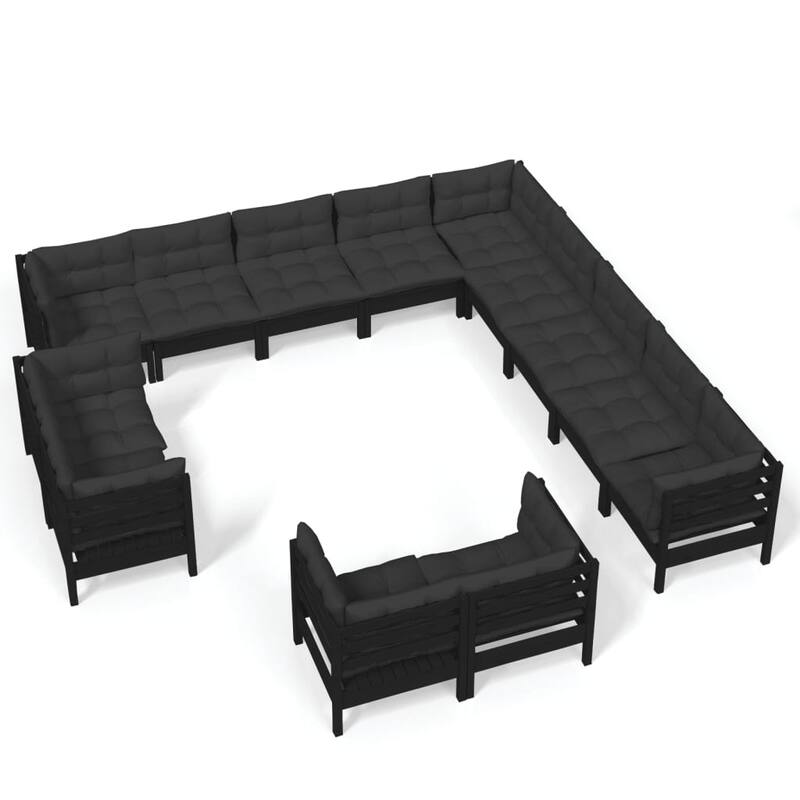 vidaXL Solid Pinewood Patio Lounge Set 14 Piece with Cushions Multi Colors