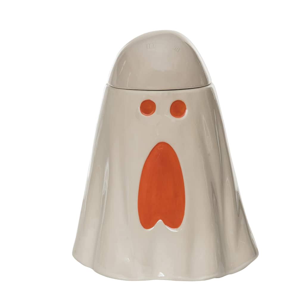 Transpac Dolomite 9.5 in. White Halloween Iridescent Ghost Cookie Jar - Off-White