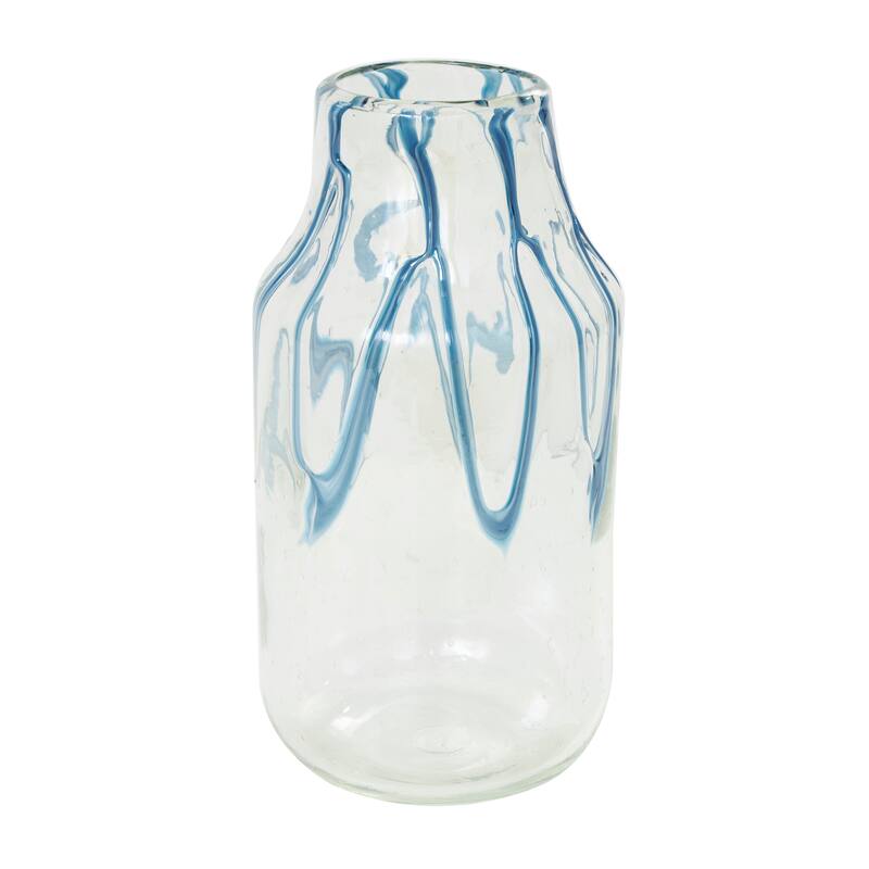 Cream Glass Abstract Vase with Wavy Blue Design