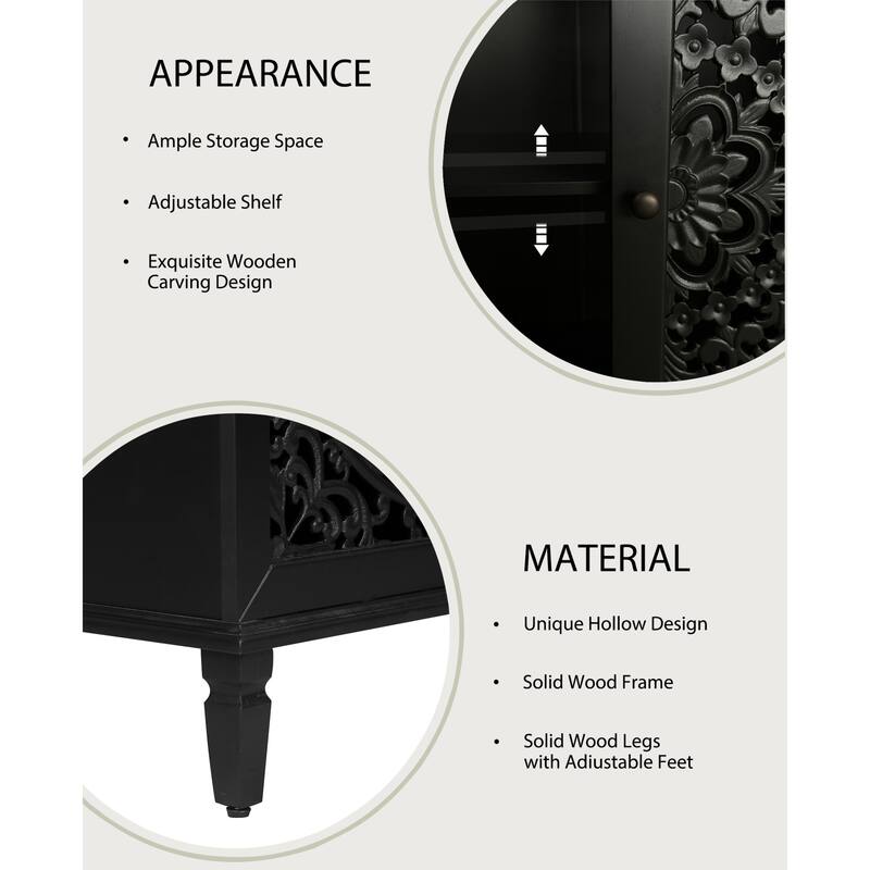 Roomfitters 60" Antique Buffet Cabinet, Floral Carved 4-Door Sideboard with Solid Wood Legs & Brass Handles