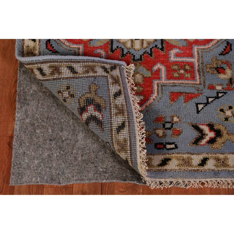 Hand Knotted Oriental 100% Wool Carpet Traditional Geometric Navy Blue & Blues Heriz (serapi) Runner Rug - 7' 6'' X 2' 7''