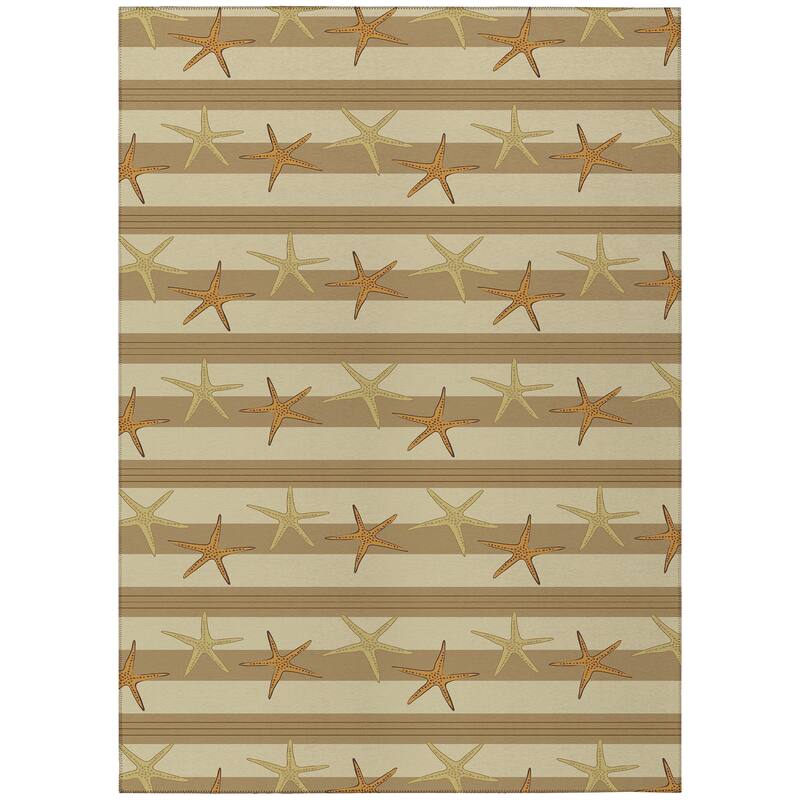 Indoor/ Outdoor Surfside Starfish Stripes Washable Rug New - Tan - 9' x 12'