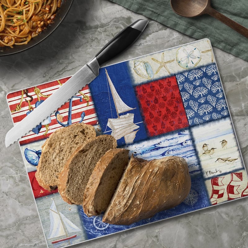 Beach House 3mm Heat Tolerant Tempered Glass Cutting Board 10” x 8” Manufactured in the USA Dishwasher Safe