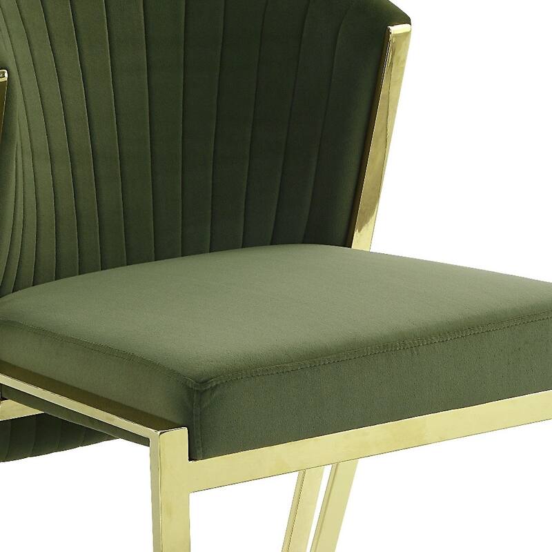 HomeRoots Set of Two Green and Gold Upholstered Velvet And Steel Wing Back Dining Side Chairs