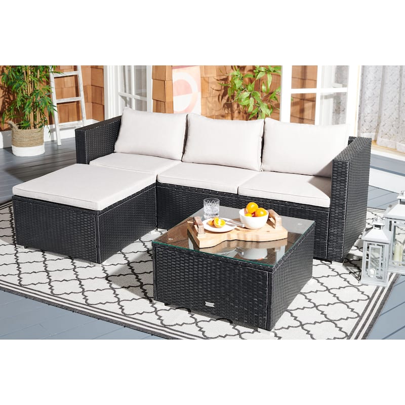 SAFAVIEH Outdoor Patio Furniture Lainey 3-Piece Sectional Conversation Set - 51W x 26D x 27H