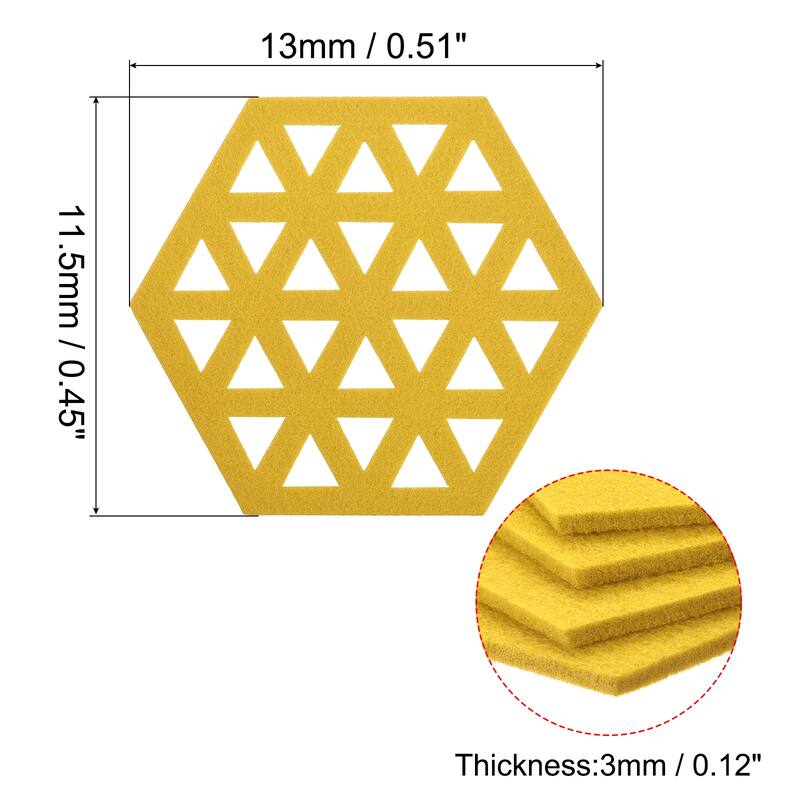 Felt Coaster, Hexagonal Pad Coaster for Drink Cup Pot Bowl Vase - Yellow