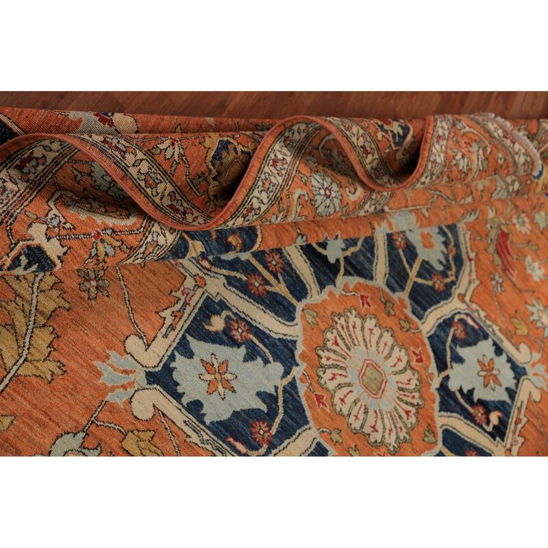 Heriz Serapi Oriental Rug Hand-Knotted Vegetable Dye Wool Carpet - 9'4"x 11'11"