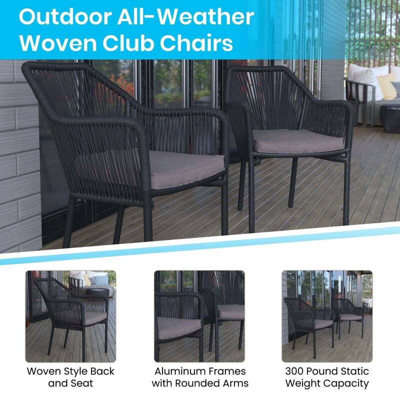 Woven Indoor/Outdoor Stacking Club Chairs - Cushions-Set of 2