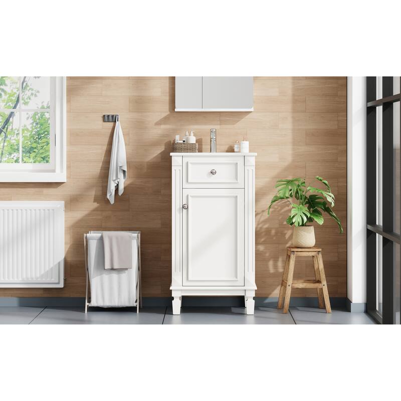 18-inch Bathroom Vanity with Ceramic Sink, Freestanding Single Vanity Set with Soft Closing Door, Adjustable Shelf