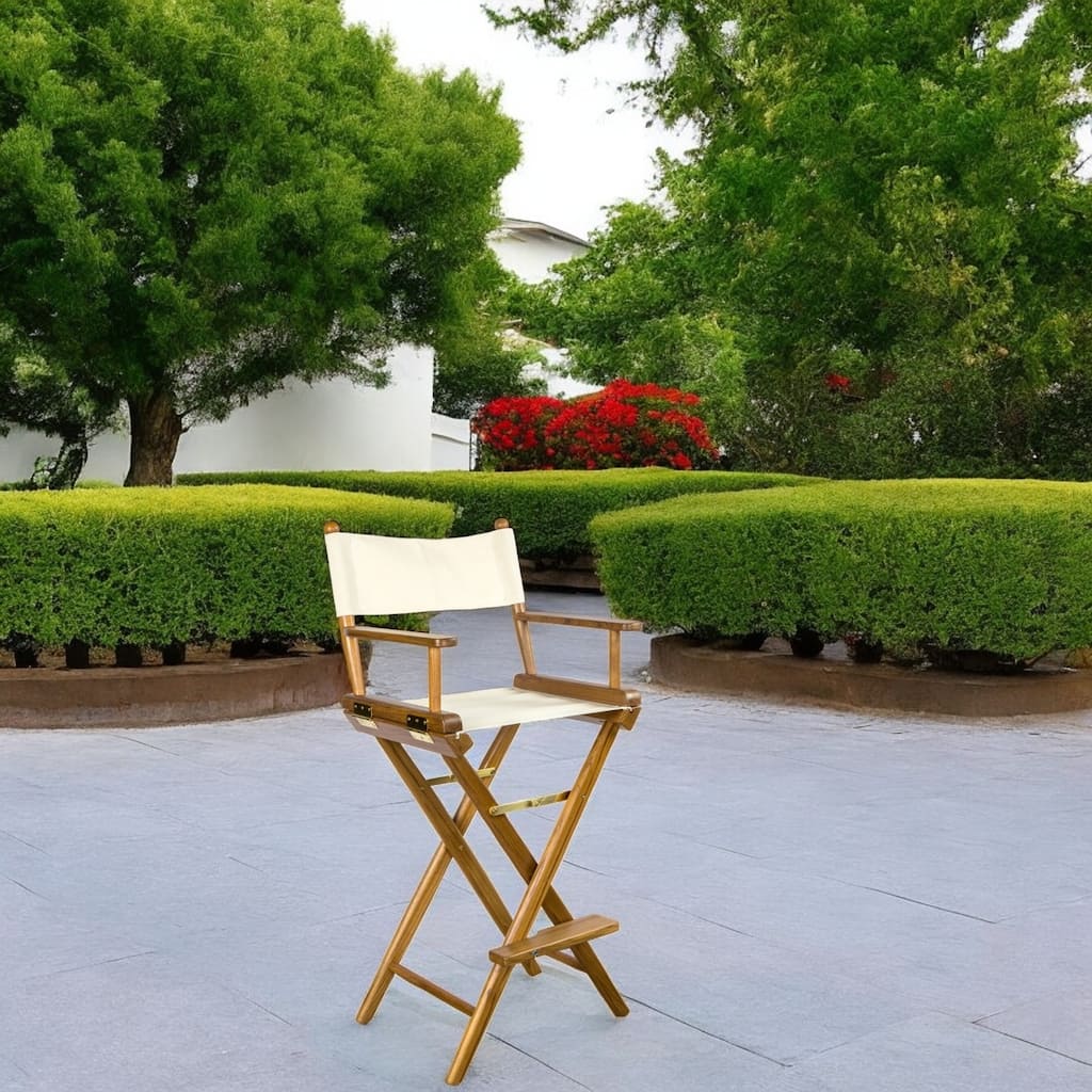 23" Ivory and Brown Solid Wood Indoor Outdoor Director Chair