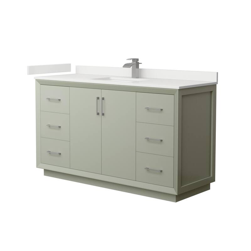 Wyndham Collection WCF414160S-QTZ-UNSMXX Strada 60" Free Standing - Light Green / White Quartz Top / Brushed Nickel