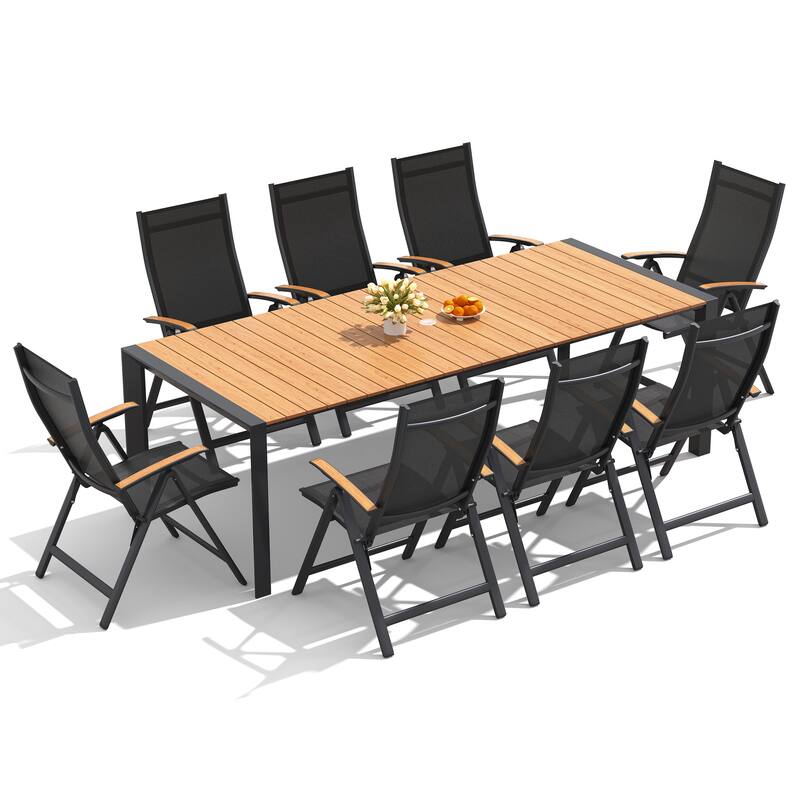 7/9/11-Piece Outdoor Patio Dining Set Aluminum Rectangular Dining Table and Adjustable Folding Chairs