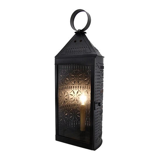 Smoky Finish Glass Front Electric Tall Punched Tin Harbor Candle Lantern 22 Inch - 21.5 X 8 X 7 inches
