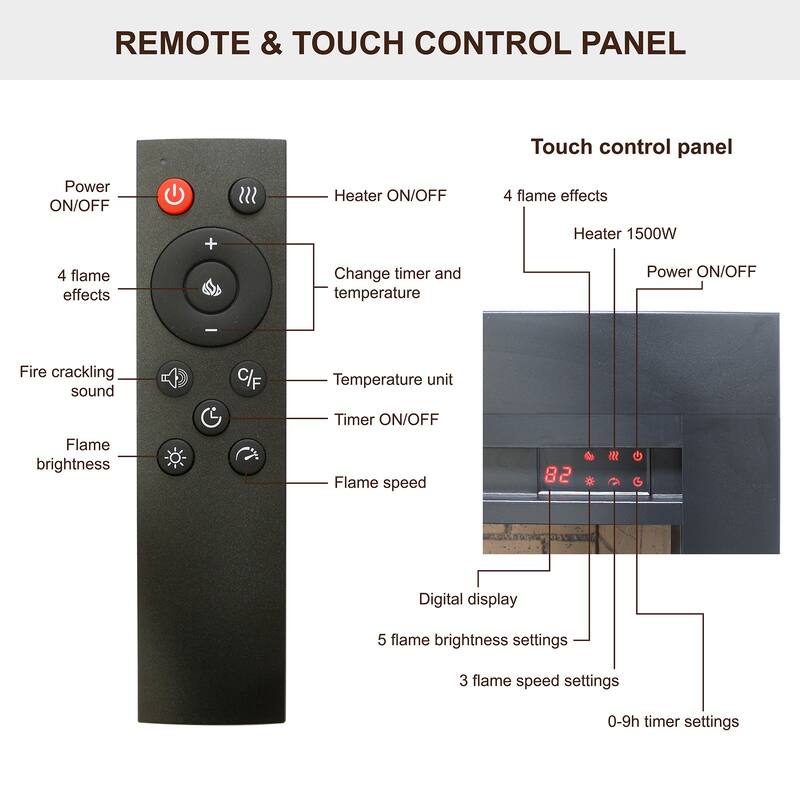 28 inch Infrared Electric Fireplace Touch Panel Home Decor Heater