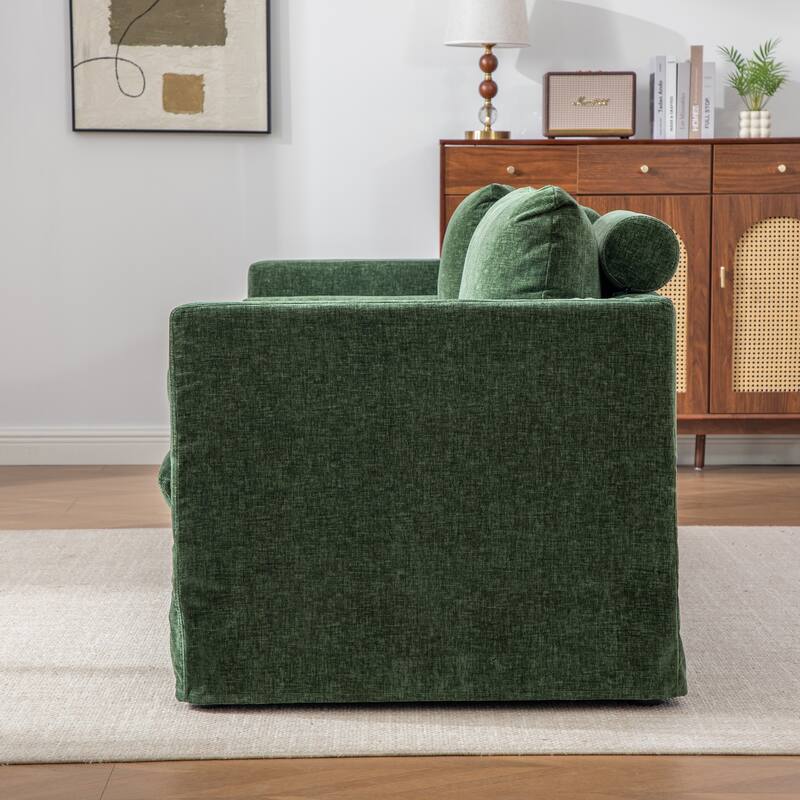 82.68" Extra-Wide Two-Seater Sofa with Chenille Upholstery, Armrest & Backrest Pillows for Living Room